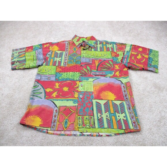 Territory Ahead Shirt Men Large L All Over Graphic Print Cotton Button Up 90s - Picture 1 of 11